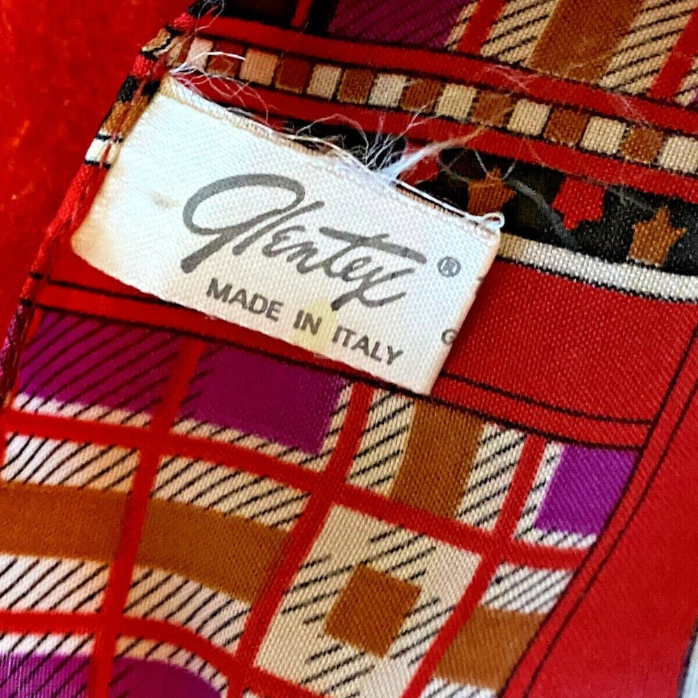 Vintage Glentex Scarf Made In Italy Plaid Paisley Purple Brown Red - 29.5 x 30.5 - Picture 4 of 5